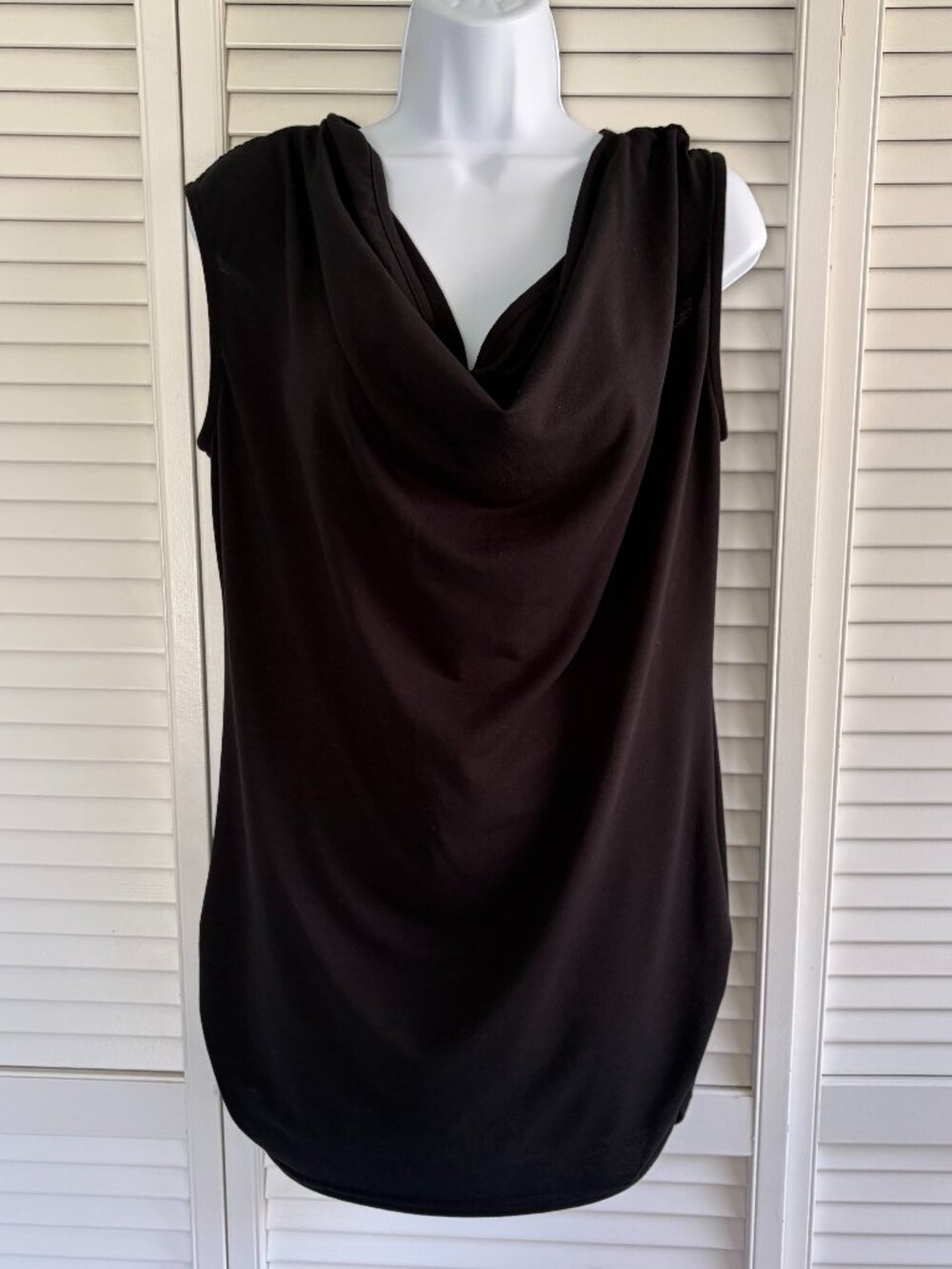 Meakor Black Cowl Neck Ruched Top w/ Lace Upper Back. Size L. NWOT
